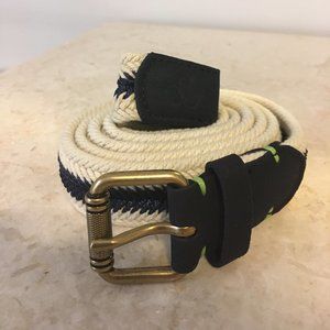 Scotch and Soda Navy and White Braided Belt, Pewter Buckle